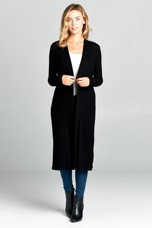 Long Sleeve Ribbed Sweater Cardigan-Cardigan-Renee C.-S-BLACK-Urbanheer