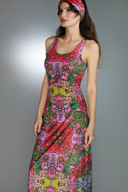 Luxury U-Neck Soft Mustard Illustrations Garden Maxi Dress-Nuvula-XS-Urbanheer