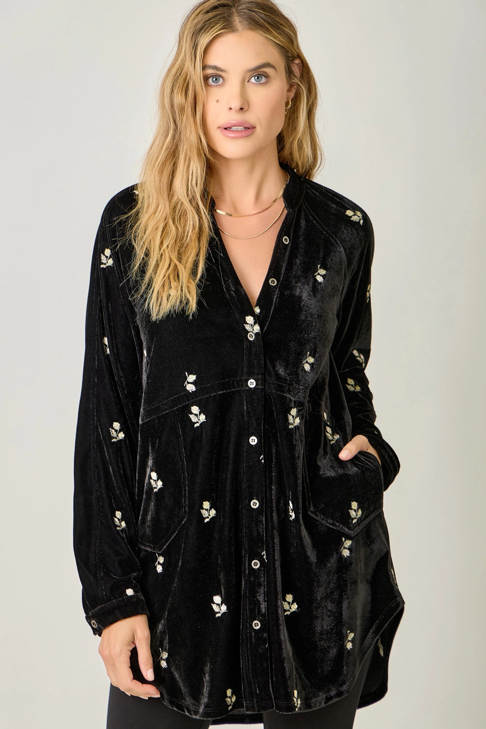 Embroidery Velvet Shirt