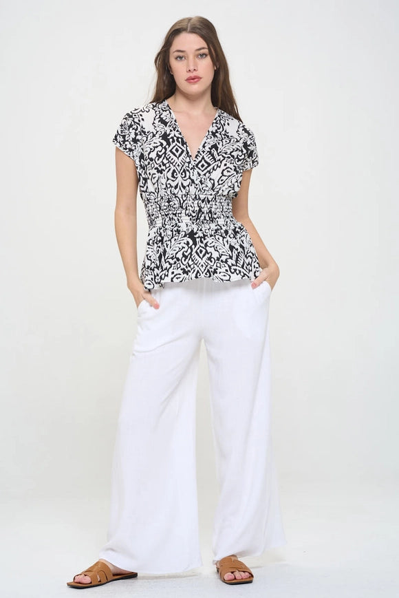 Made in USA Cotton Print V Neck Short Sleeve Kimono Top-TOP-Renee C.-S-Urbanheer