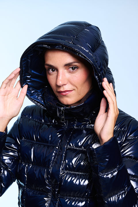 RACHEL slim fit long down jacket with detachable hood