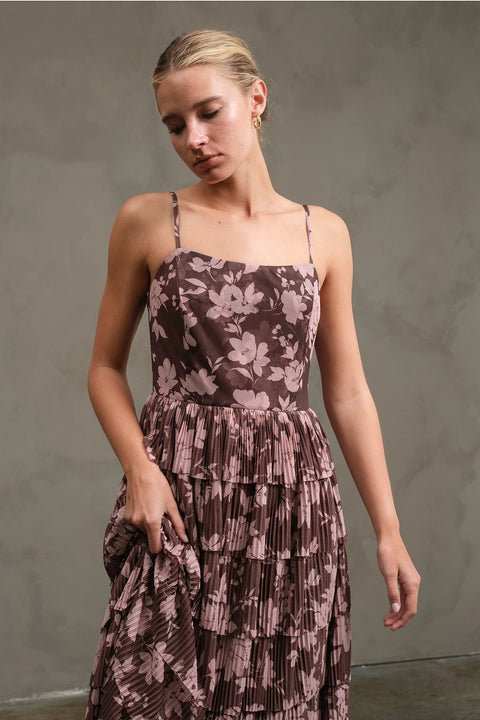 Flower Mesh Printed Tier Dress