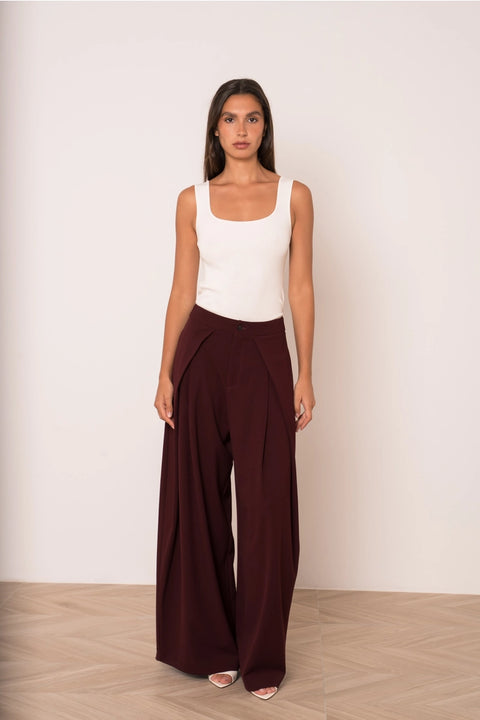 Nikki Wide-Leg High-Waist Trousers with Front Pleats