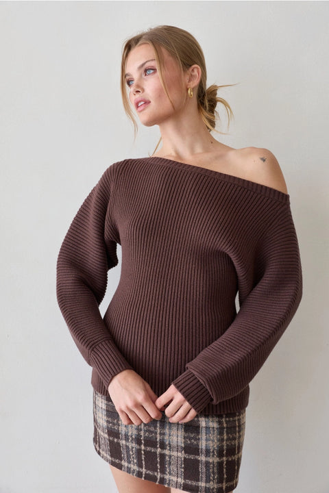 Maggy One Shoulder Fitted Dolman Sleeve Sweater Top