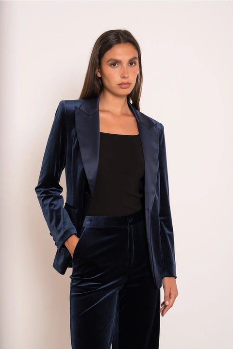 Velvet Fitted Velvet Tuxedo Blazer with Satin Lapel