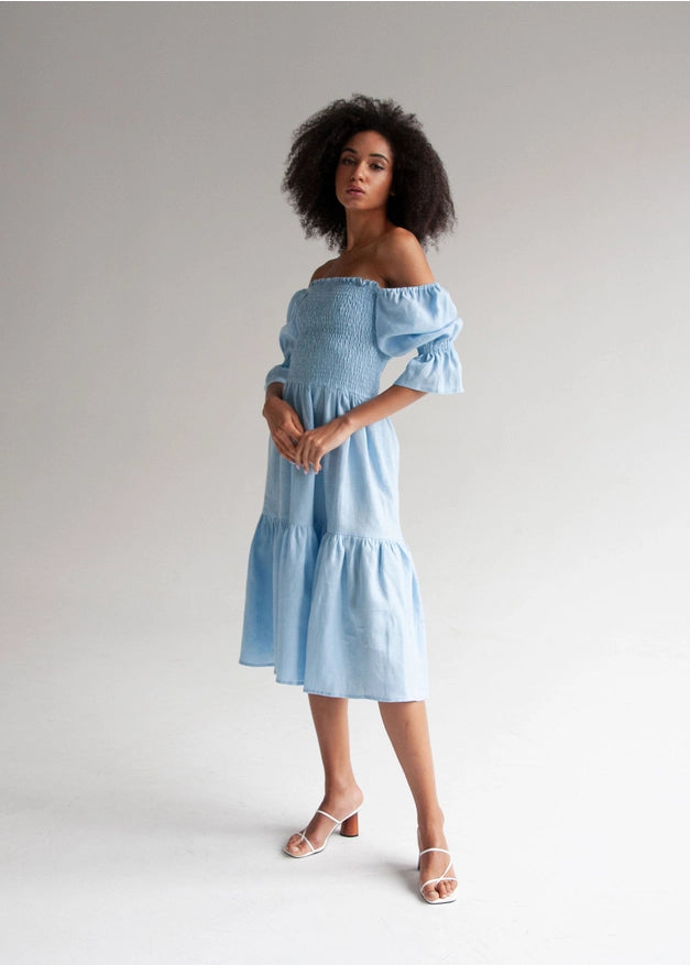"Camila" Sky Blue Midi Dress-Dress-Nich Linen-XXS-Urbanheer