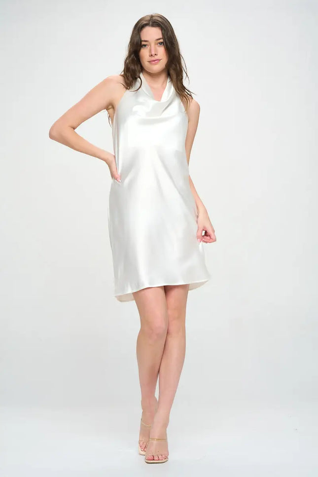 Silky Satin Cowl Neck Dress With Open Back-Clothing - Women-Renee C.-Urbanheer