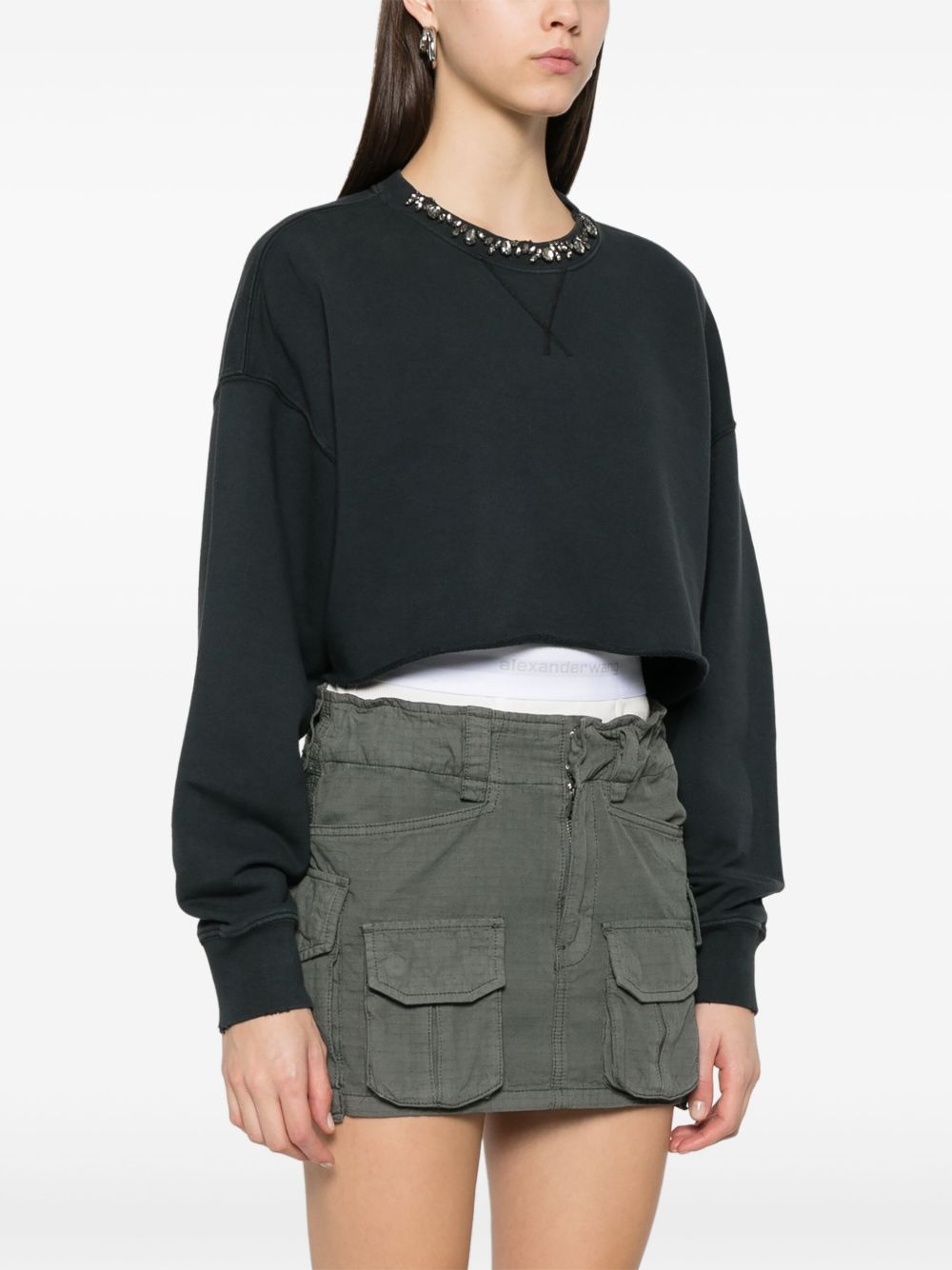 Golden Goose Cropped Cotton Sweatshirt with Crystals on the Front-Topwear-Golden Goose-L-Urbanheer