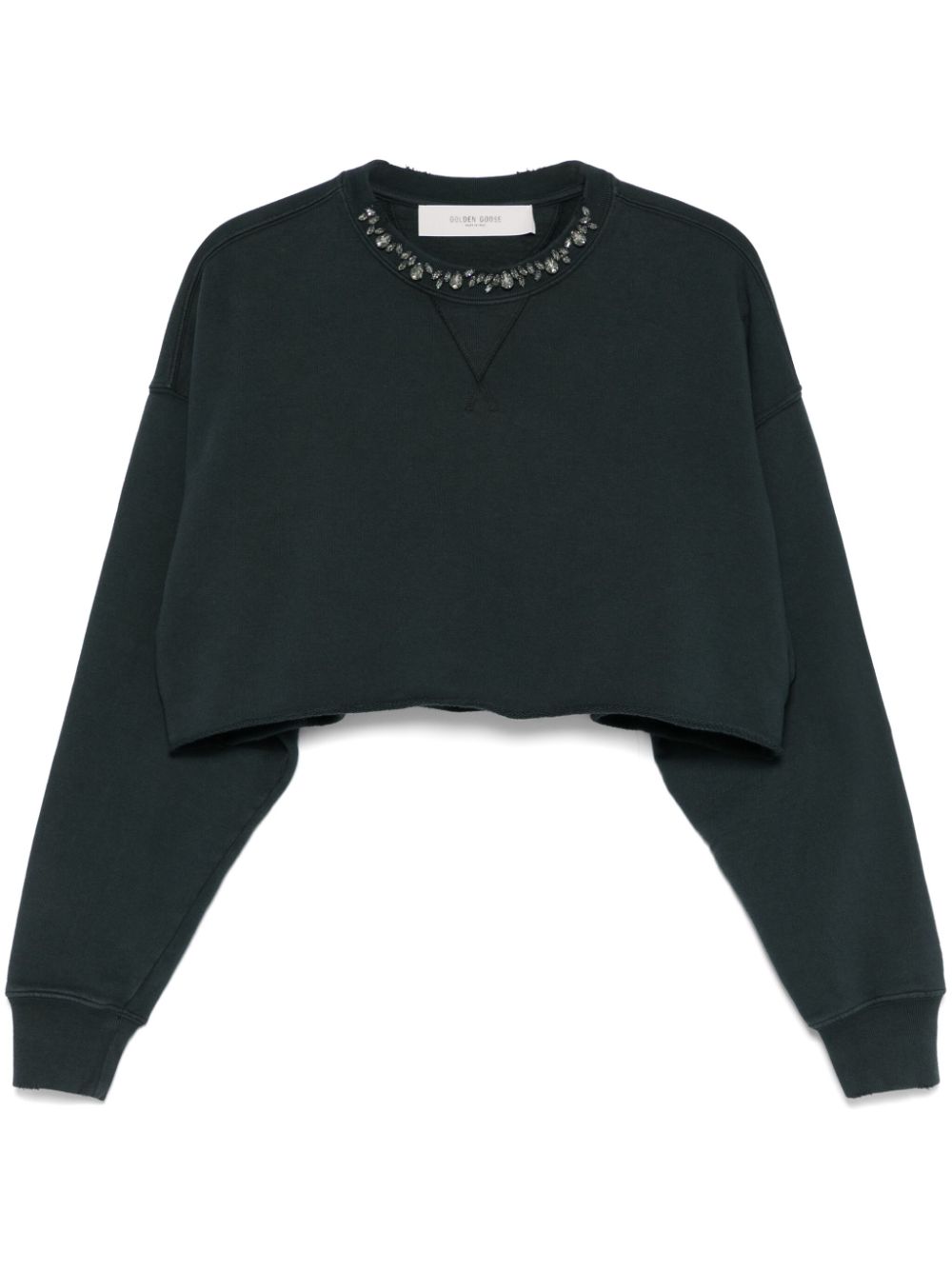 Golden Goose Cropped Cotton Sweatshirt with Crystals on the Front-Topwear-Golden Goose-L-Urbanheer