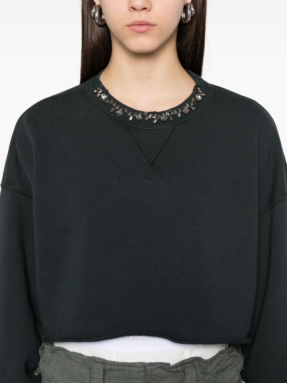 Golden Goose Cropped Cotton Sweatshirt with Crystals on the Front-Topwear-Golden Goose-L-Urbanheer