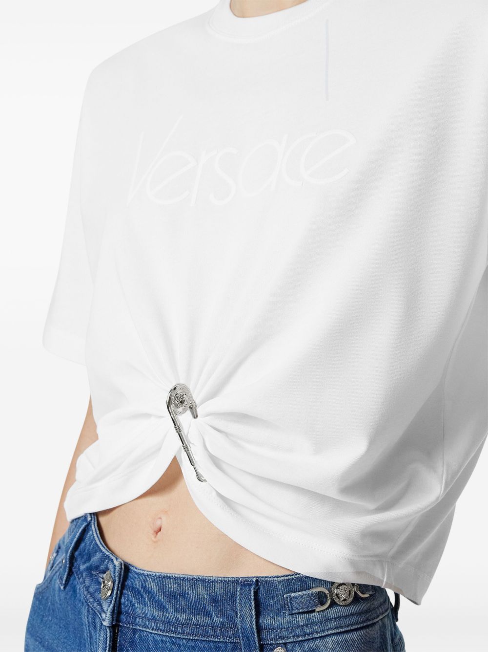 Versace logo-embroidered T-shirt in white-Topwear-Versace-40-Urbanheer
