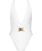 Dolce & Gabbana-white plunge-neck belted one-piece swimsuit
