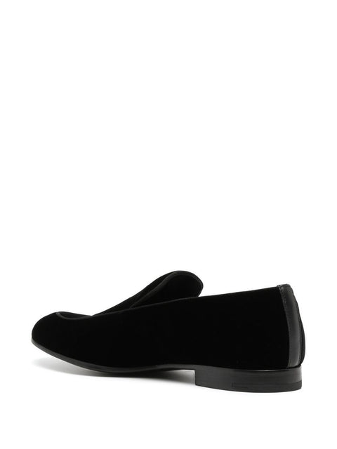 Giorgio Armani Embroidered logo velvet loafers