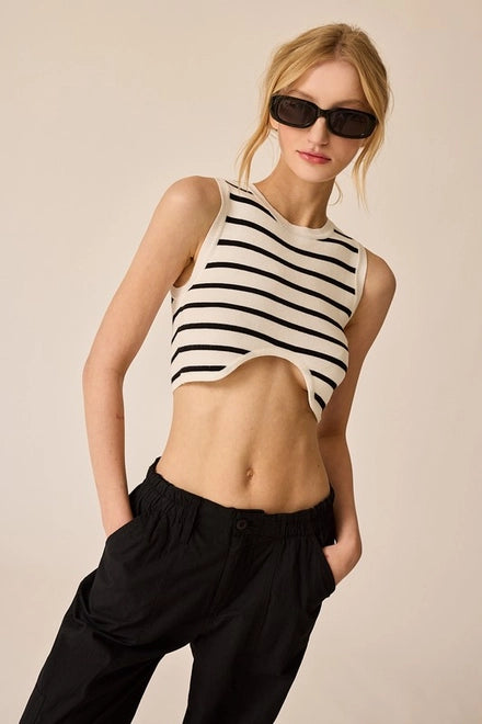 Annalise Sleeveless Stripe Cropped Top White/Black-TOP-Papermoon-S-Urbanheer