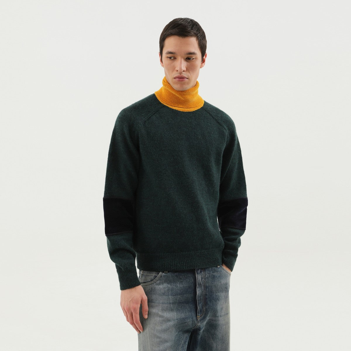 1989 STUDIO Green and yellow turtleneck sweater