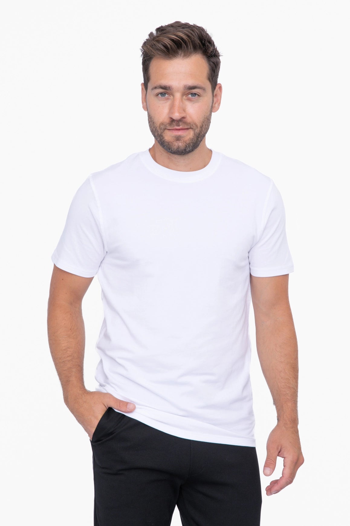 Pima Cotton Blend Short Sleeve Tee-Mono B-S-White-Urbanheer