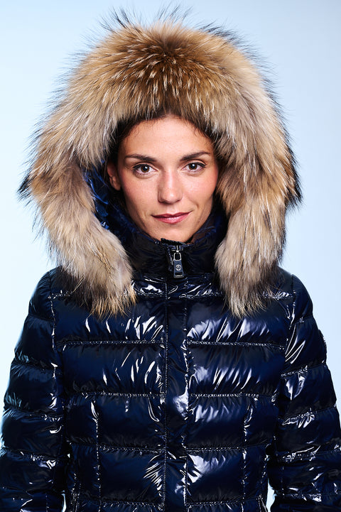 RACHEL slim fit long down jacket with detachable hood