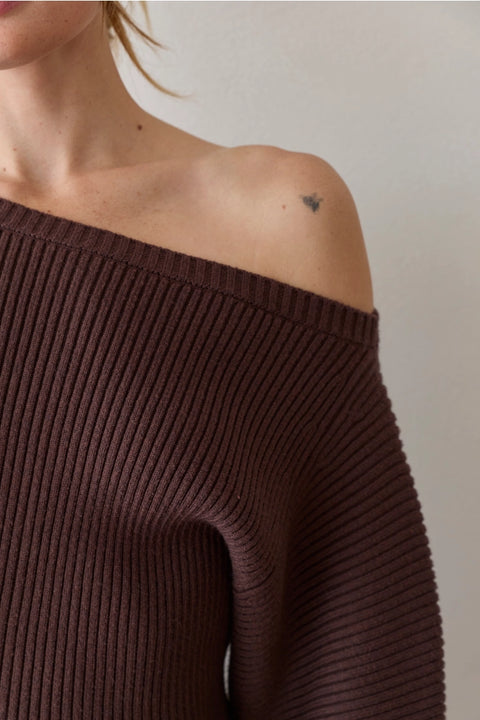 Maggy One Shoulder Fitted Dolman Sleeve Sweater Top