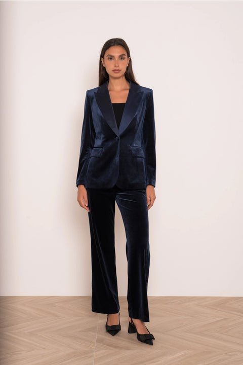 Velvet Fitted Velvet Tuxedo Blazer with Satin Lapel