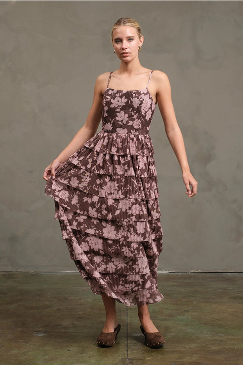 Flower Mesh Printed Tier Dress