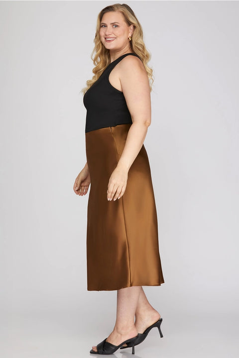 Satin Bias Midi Skirt Plus size