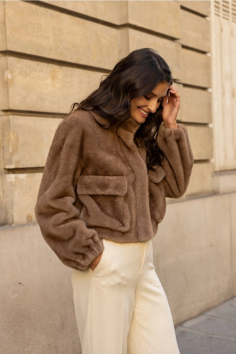 Synthetic Fur Jacket with Patch Pockets