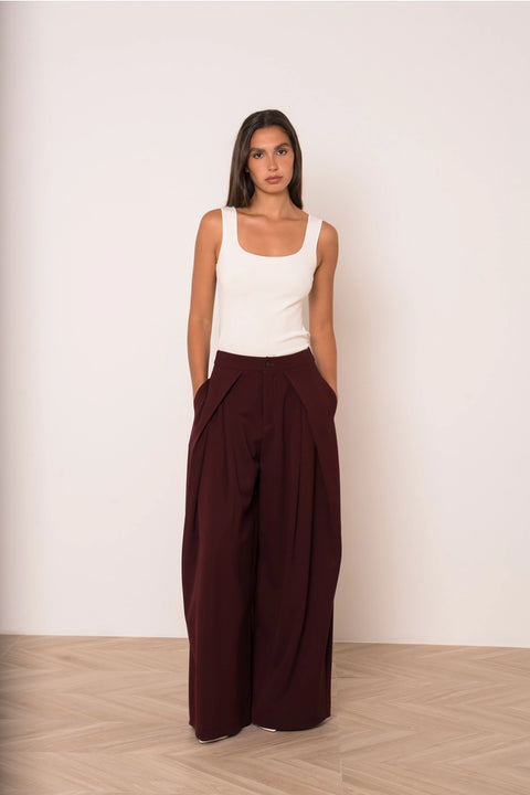 Nikki Wide-Leg High-Waist Trousers with Front Pleats