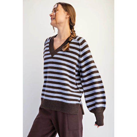 Striped Cozy Cashmere V-Neck Sweater