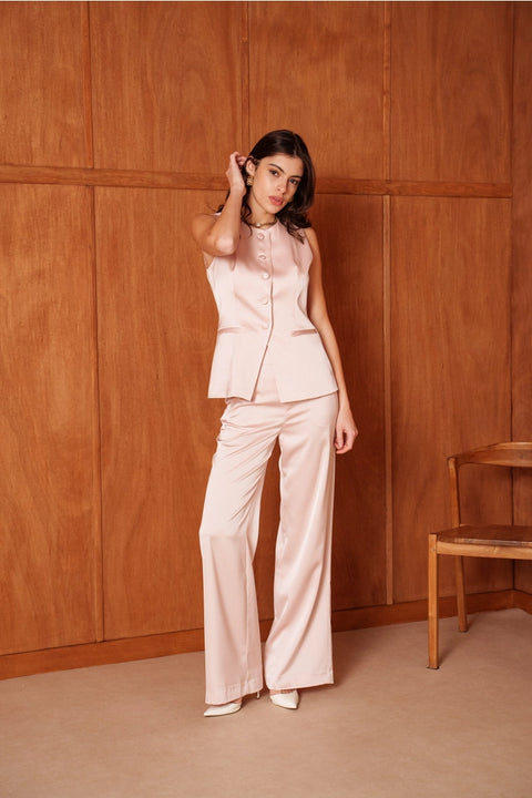 Long Sleeveless Satin Vest