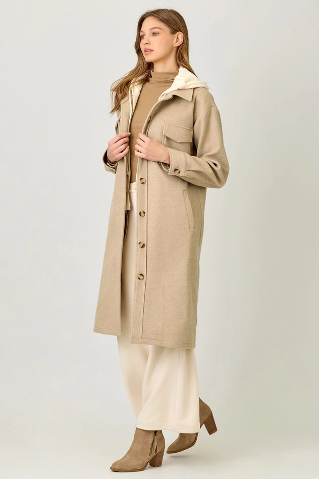 Twofer Hoodie Solid Coat Latte
