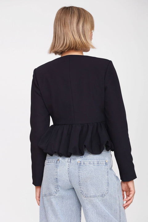 Bow-Front Stretch Suiting Peplum Jacket