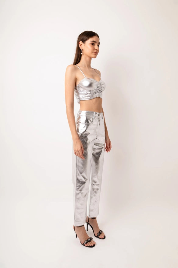Yaya Metallic Fitted Sleeve Bodice Top-Top-Amy Lynn-S-Urbanheer