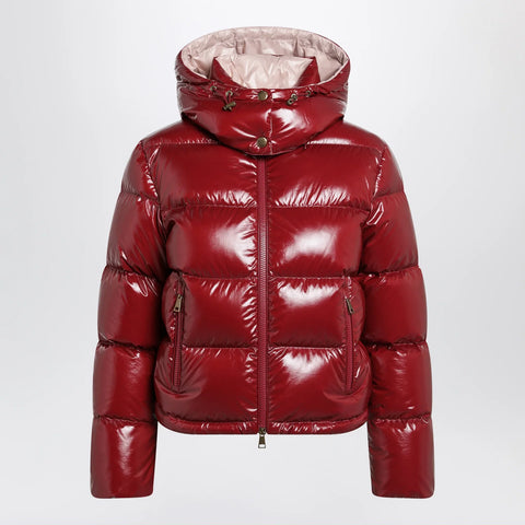 Moncler Niveole cropped down jacket in glossy nylon red