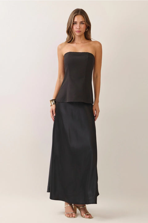 Strapless Corset Bodice Satin Maxi Dress