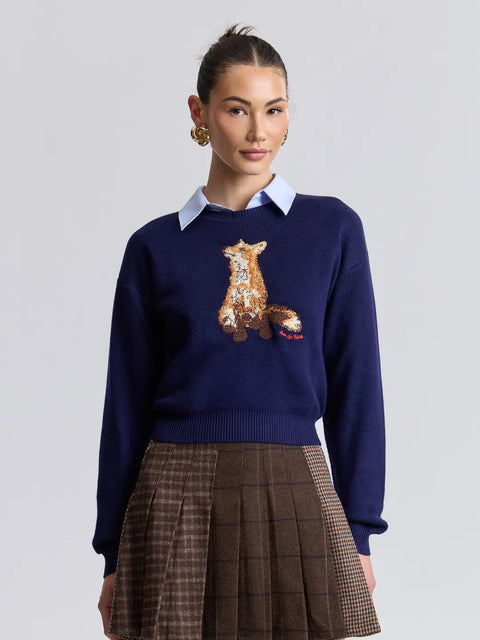 Embroidered Fox Crew Neck Sweater