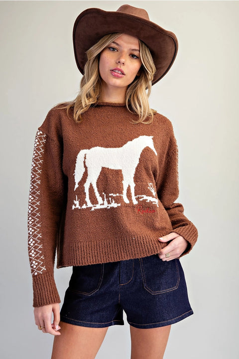 Western Horse Graphic Knit Sweater