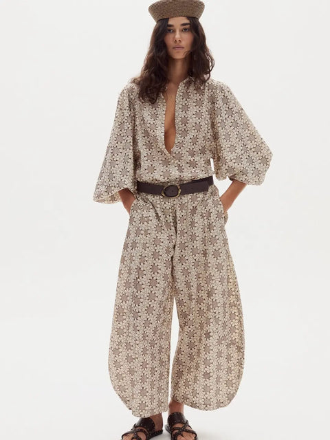 Gio Linen Pants-Roberta Brown Flowers