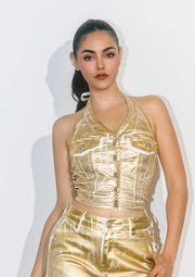 Gold Foil Halter Top-TOP-Vibrant M.i.U-S-Urbanheer