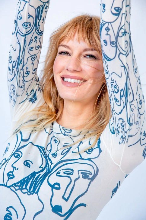 Line Faces Raw Edge Second Skin Top-AMB Designs-S/M-Angora-Urbanheer