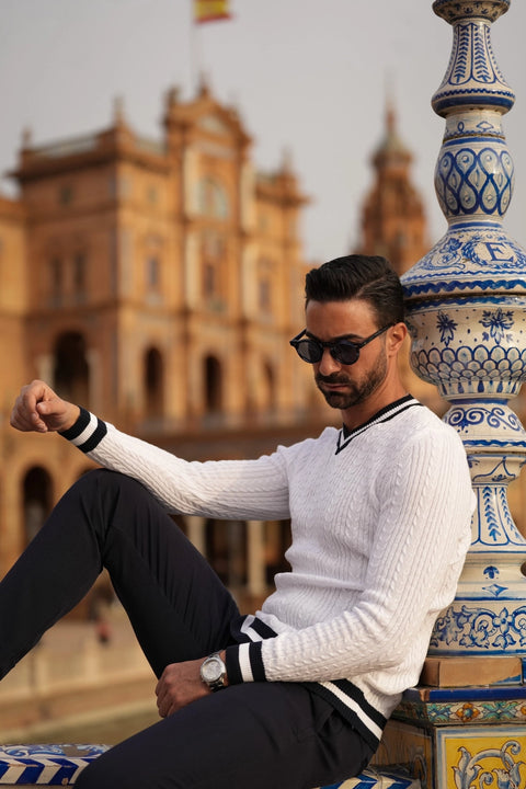 V-Neck Pearl Knit Sweater