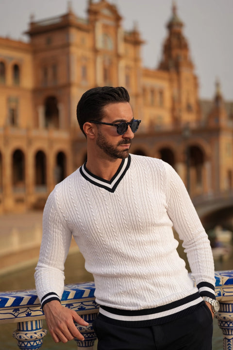 V-Neck Pearl Knit Sweater