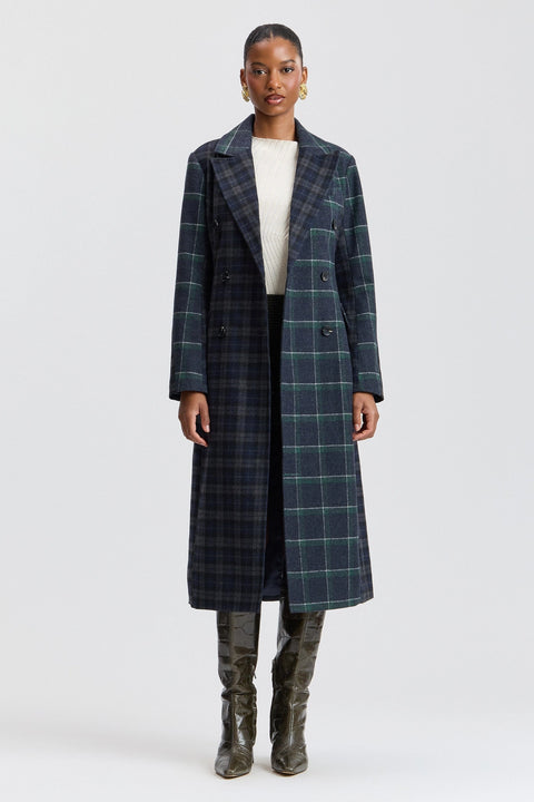 Mixed Plaid Tailored Coat