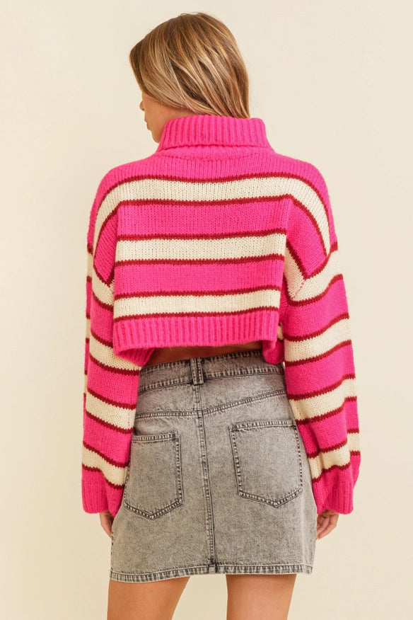 Striped Turtleneck Knit Sweater-Sweater-Cloud Ten-Hot Pink-S-Urbanheer