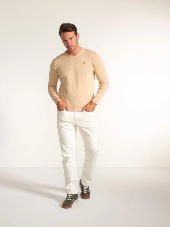 Creme V-Neck Sweater-Sweater-Williot-S-Urbanheer
