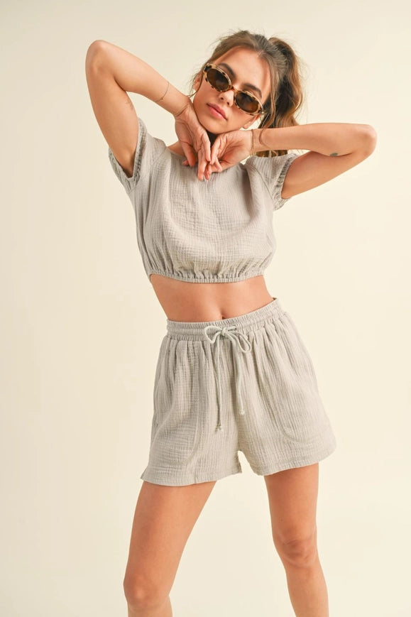 Cotton Gauze Short Set Taupe-Set-Kimberly C-S-Urbanheer