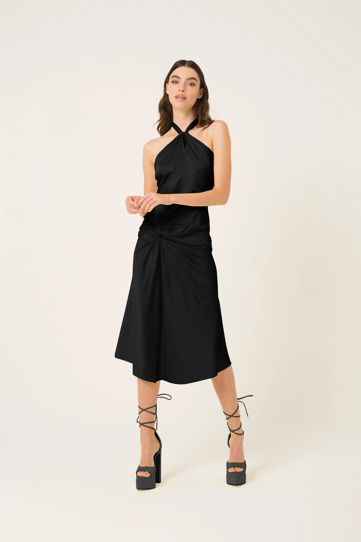 Serena Halter Neck Satin Midi Dress-Clothing - Women-Amy Lynn-S-Black-Urbanheer