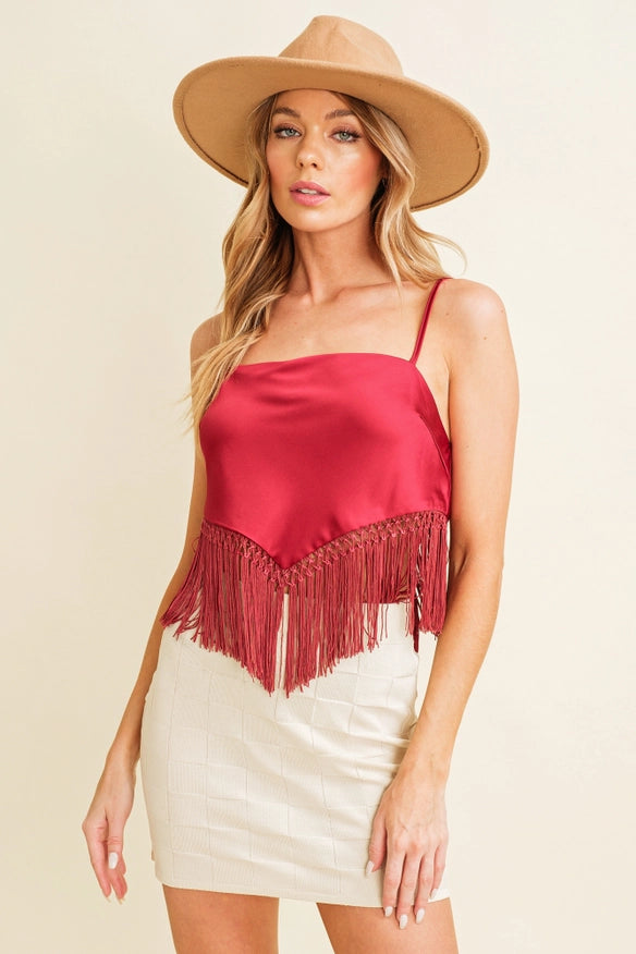 Women'S Strapless Fringe Top Burgundy-TOP-Cloud Ten-Burgundy-S-Urbanheer