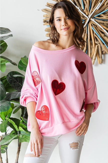 Sequined Heart Patch Sweatshirt-Sweatshirt-Peace Love Line-Urbanheer