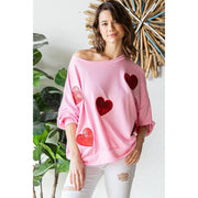 Sequined Heart Patch Sweatshirt-Sweatshirt-Peace Love Line-S-H GREY/PINK HEARTS-Urbanheer