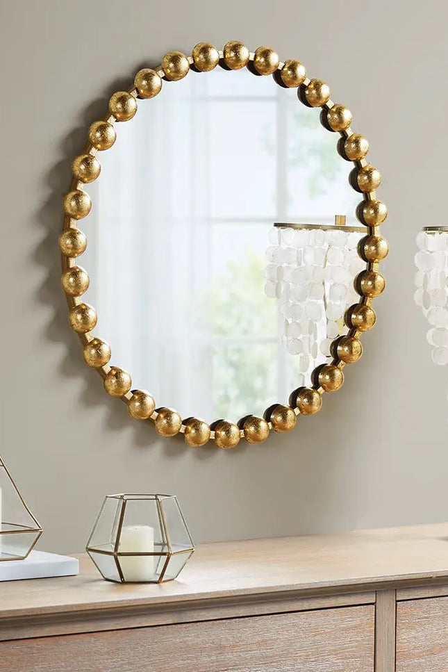 Round Iron Framed Wall Decor Mirror, Gold-Olliix-Urbanheer